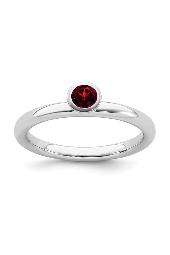Sterling Silver Stackable High 4mm Round Garnet Ring - .35 cwt - Size 10
