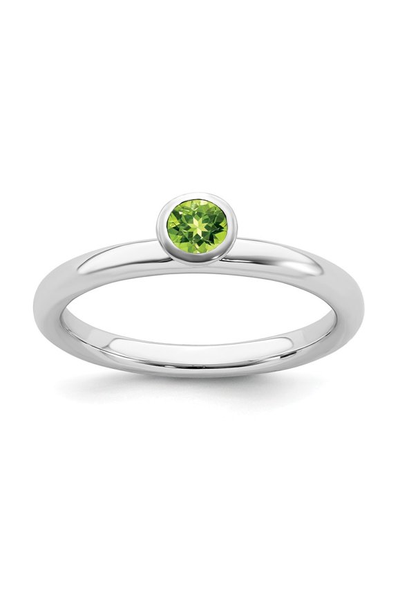 Sterling Silver Stackable High 4mm Round Peridot Ring - .29 cwt - Size 6