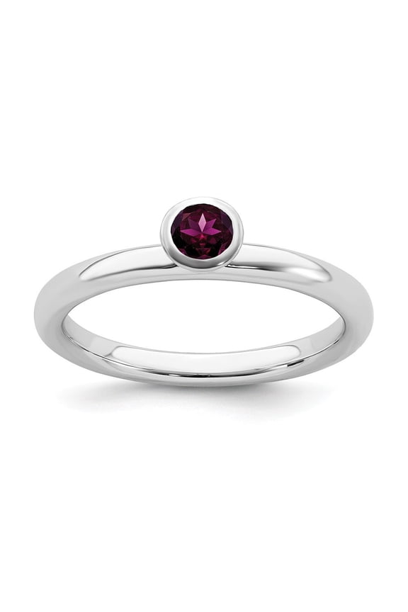 Sterling Silver Stackable High 4mm Round Rhod. Garnet Ring - .36 cwt - Size 5