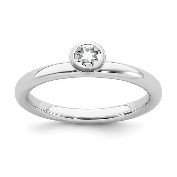 Sterling Silver Stackable High 4mm Round White Topaz Ring - .31 cwt - Size 8