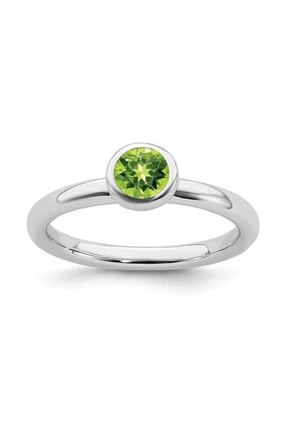 Sterling Silver Stackable Low 5mm Round Peridot Ring - .57 cwt - Size 7