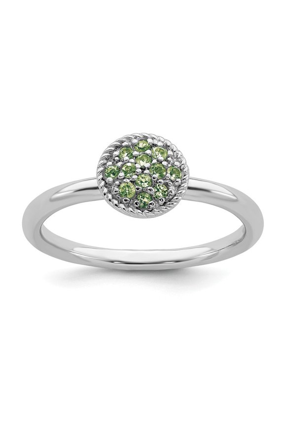 Sterling Silver Stackable Peridot Rhodium Ring - .20 cwt - Size 7