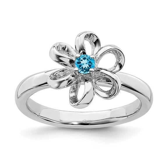 Sterling Silver Stackable Polished Blue Topaz Flower Ring - .10 cwt - Size 5