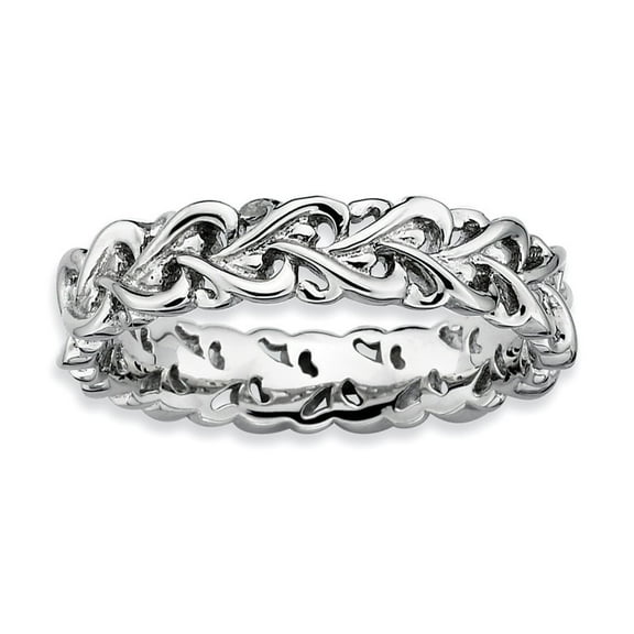 Sterling Silver Stackable Polished Intertwined Heart Ring - 3.3 Grams - Size 9