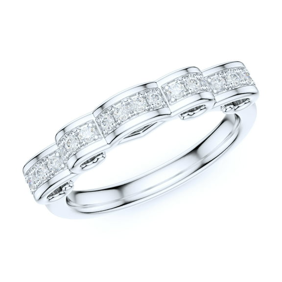 Sterling Silver Stackable Ribbon Simulated Round Brilliant Cut Diamonds Matching Wedding Ring Bridal Set (6)