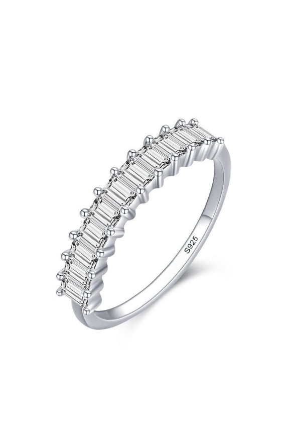 Sterling Silver Stackable Sugar Cube Ring, 925 Silver Gold-Plated Gemstone Inlay Womens Ring, Diamond Processing, 0.4cm Width, 2.1g