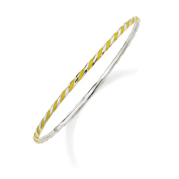 Sterling Silver Stackable Twisted Yellow Enamel Bangle Bracelet - 6.6 Grams