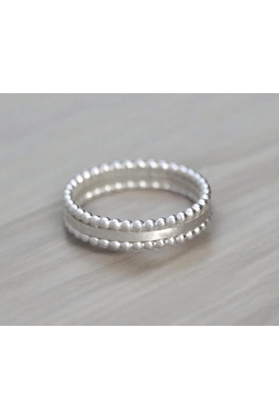 Sterling Silver Stacking Rings Set – 3-Piece Minimalist 925 Silver Rings – Rope, Twist, Bead, Dot & Hammered Textures