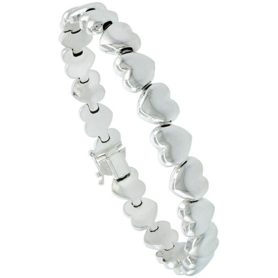 Sterling Silver Stampato 16 in. Heart Link Necklace , 3/8 in. (10mm) wide