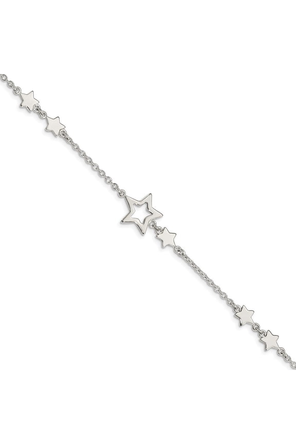 Sterling Silver Star Bracelet - 3.5 Grams - 7.5 Inch - Measures 14mm Wide