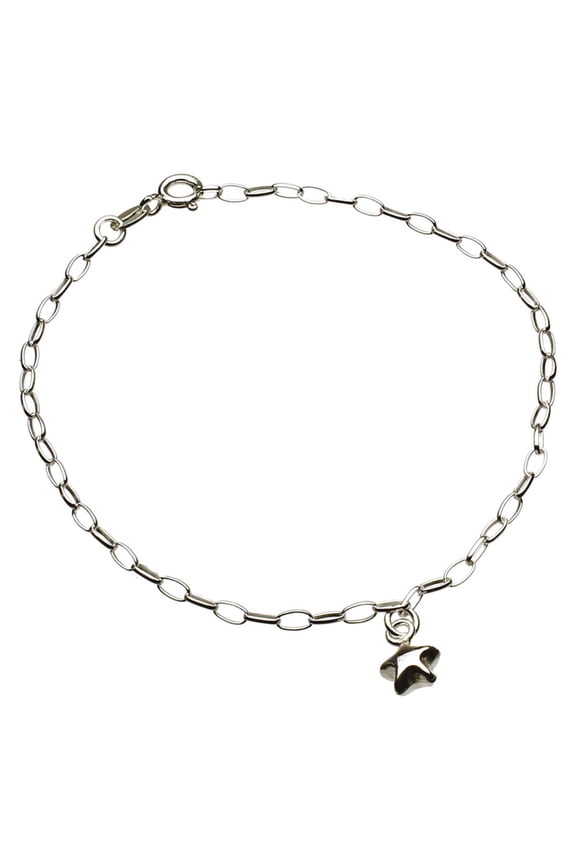 Sterling Silver Star Charm Anklet Italy, 11"