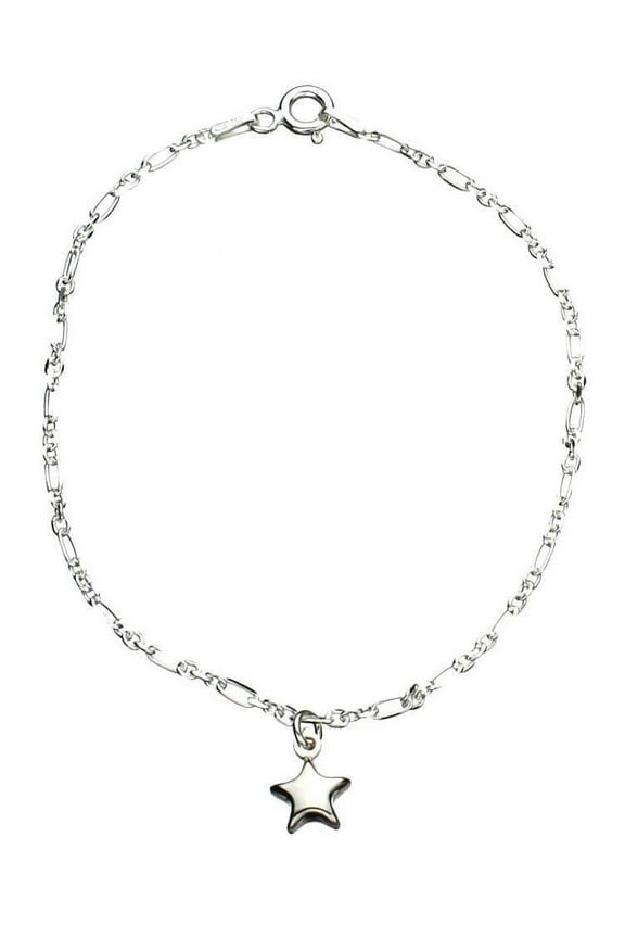 Sterling Silver Star Charm Anklet Italy, 9.5"