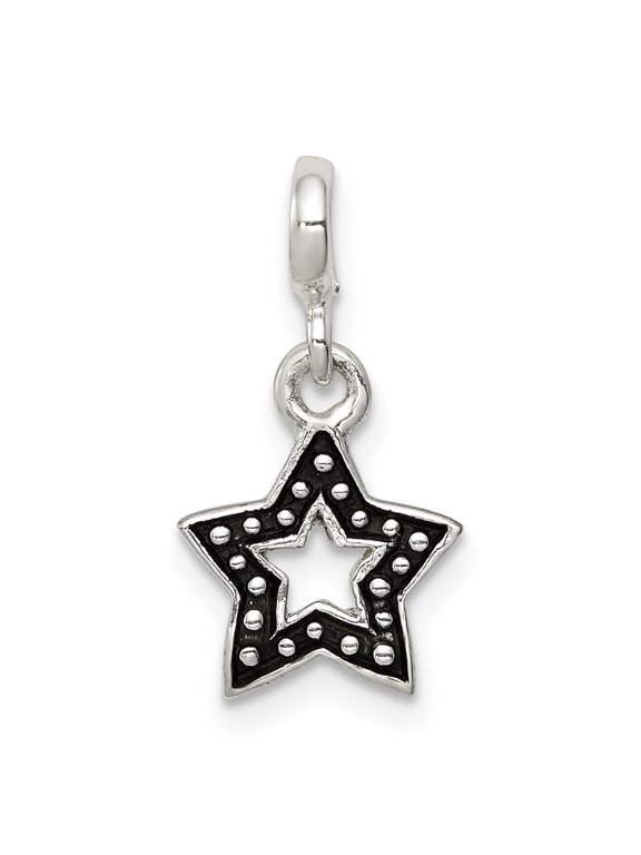 Sterling Silver Star Charm Pendant with Double Outline and Oxidized Dots, Celestial Spiritual Jewelry for Women and Men, Symbol of Guidance for Necklace or Bracelet
