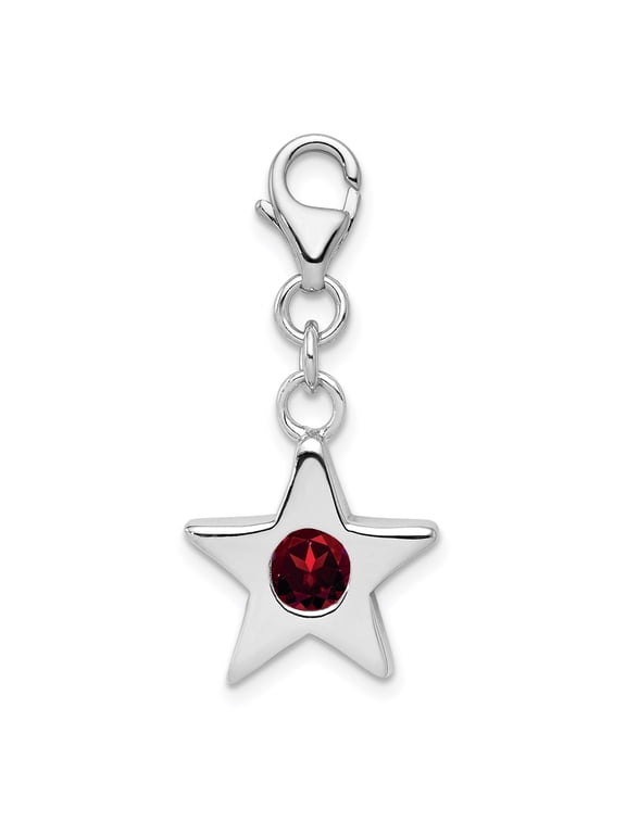 Sterling Silver Star Charm with Red Gemstone, Five-Point Celestial Pendant for Women, Zodiac Symbolic Accent for Bracelet or Necklace, Inspirational Spiritual Jewelry
