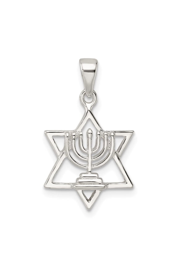 Sterling Silver Star of David Pendant with Menorah Center, Unisex Jewish Necklace for Men and Women, Religious Judaica Jewelry Symbolizing Faith and Spiritual Heritage