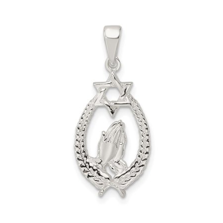 Sterling Silver Star of David Pendant with Praying Hands and Wheat Wreath, Unisex Jewish Religious Necklace for Faith, Judaica Spiritual Symbol, Hebrew Unity and Devotion Jewelry