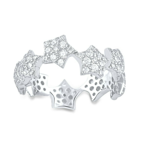 SilverCloseOut Womens Star Eternity CZ Ring, Sterling Silver, Size 5