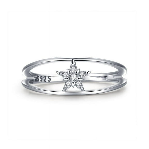 Sterling Silver Star Ring for Women 925 Silver Diamond-Cut Double Index Finger Korean Style Gemstone Inlay Ring