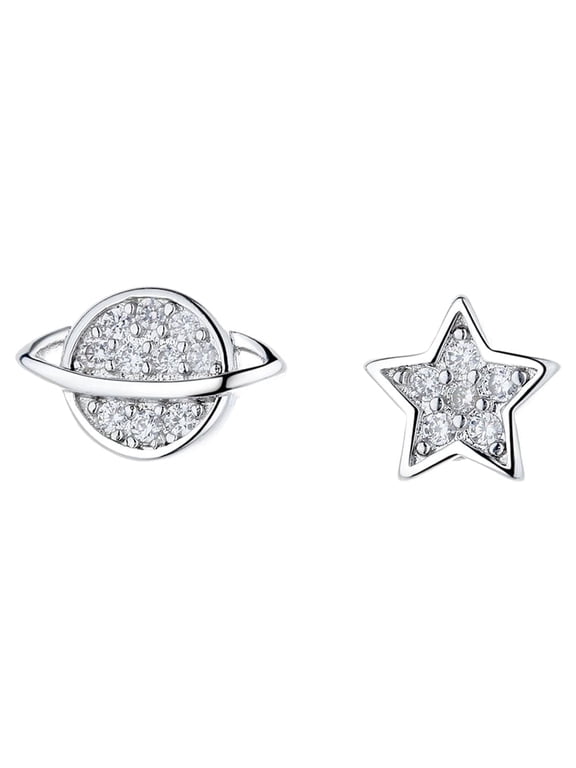 Sterling Silver Star and Planet Earrings with crystals
