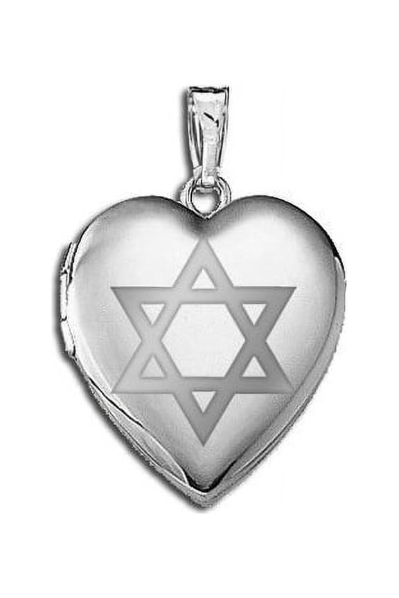 Sterling Silver "Star of David" Heart Locket - 3/4 Inch X 3/4 Inch