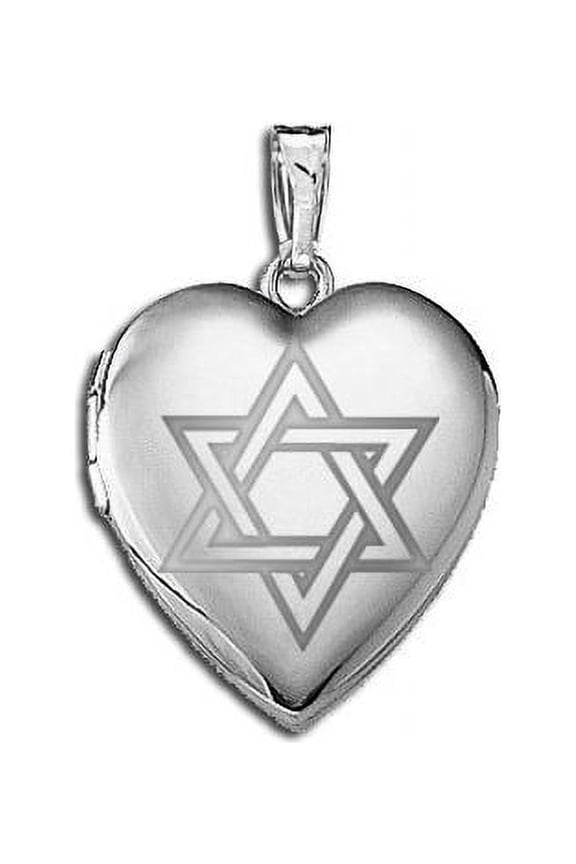 Sterling Silver "Star of David" Heart Locket - 3/4 Inch X 3/4 Inch