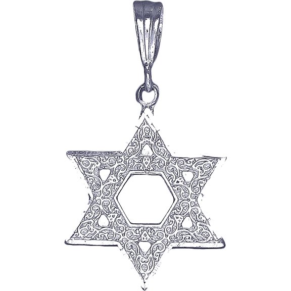 Sterling Silver Star of David Pendant Necklace with Diamond Cut Finish and 18 Inch Rolo Chain
