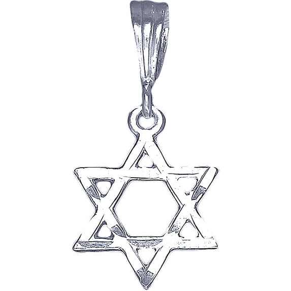 Sterling Silver Star of David Pendant Necklace with Diamond Cut Finish and 18 Inch Rolo Chain