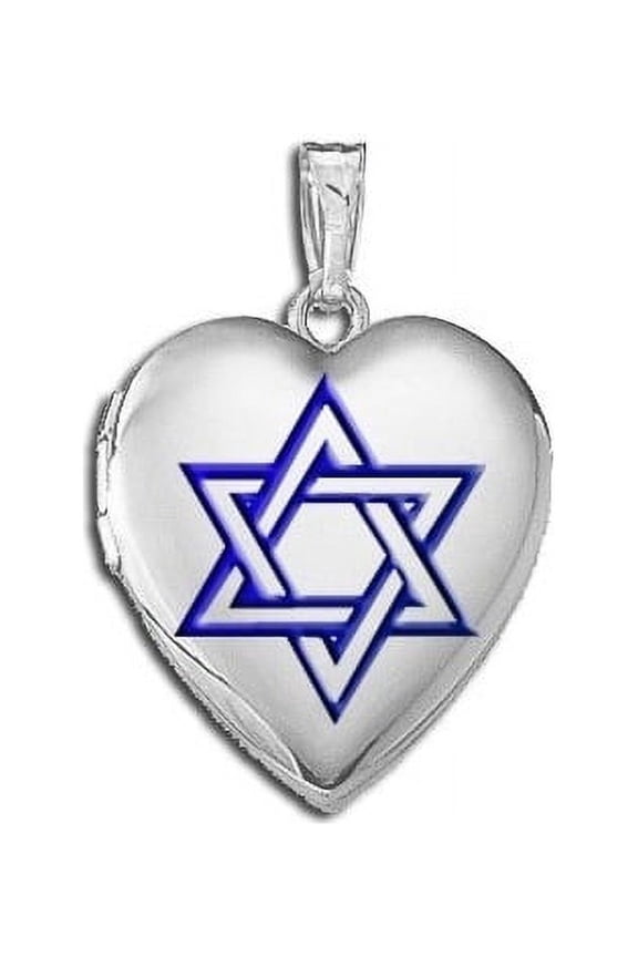 Sterling Silver "Star of David" W/ Blue Enamel Heart Locket - 3/4 Inch X 3/4 Inch