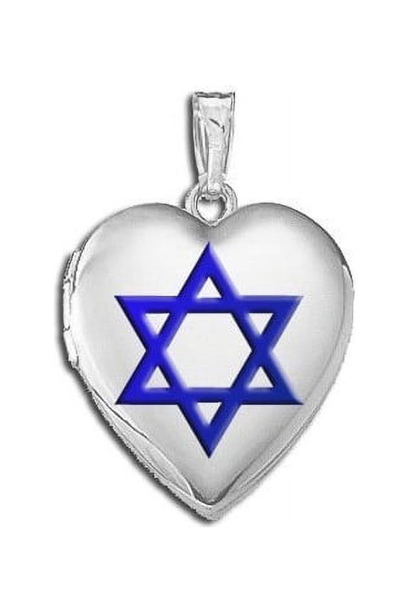 Sterling Silver "Star of David" W/ Blue Enamel Heart Locket - 3/4 Inch X 3/4 Inch