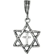 EJEWELRYPLUS Sterling Silver Star of David with Cross Pendant Necklace with 18 Inch Rolo Chain