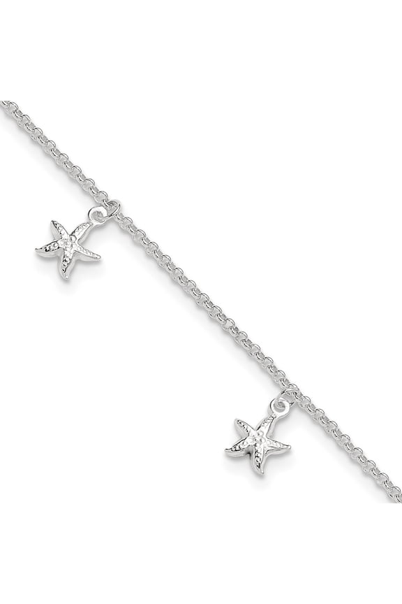 Sterling Silver Starfish Dangles 10 inch Plus 1 inch Ext. Anklet