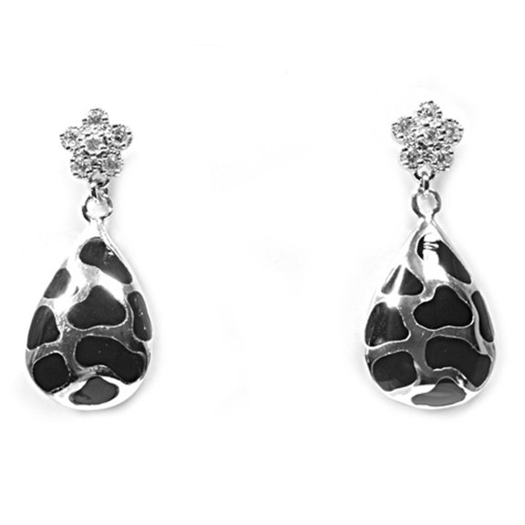Sterling Silver Statement Dangle Flower Cluster Animal Print Earrings Clear CZ Jewelry Female