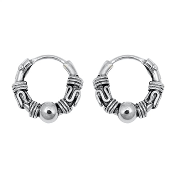 Sterling Silver Statement Hoop Bali Style Boho Weave Wrap Ornate Earrings 925 Jewelry Female Unisex