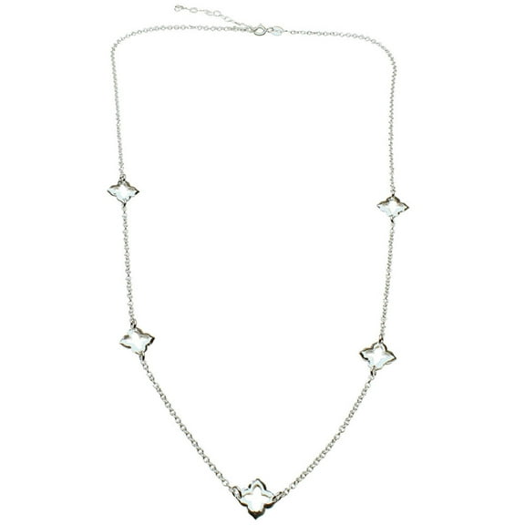 Sterling Silver Station Clover Link Long Cable Chain Necklace Italy 23"