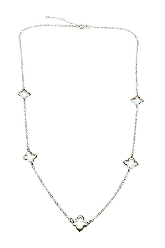 Sterling Silver Station Clover Link Long Cable Chain Necklace Italy 23"