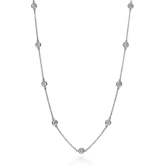 Sterling Silver Station Necklace 16-30 inch - Round Cubic Zirconia CZ Station Necklace - Statement Necklace for Women, Teens - Lead-Free, Nickel-Free Jewelry - Long Layering Necklaces - Gift for Her