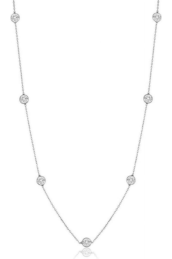Sterling Silver Station Necklace 16-30 inch - Round Cubic Zirconia CZ Station Necklace - Statement Necklace for Women, Teens - Lead-Free, Nickel-Free Jewelry - Long Layering Necklaces - Gift for Her