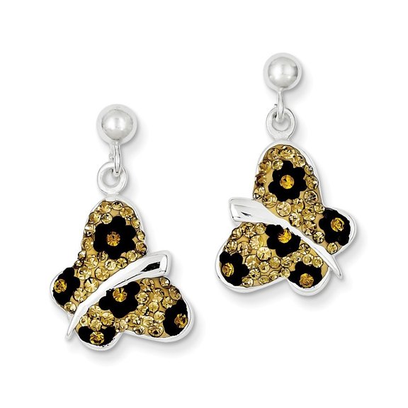 Sterling Silver Stellux Crystal Animal Print Butterfly Post Earrings - Measures 26x15mm Wide