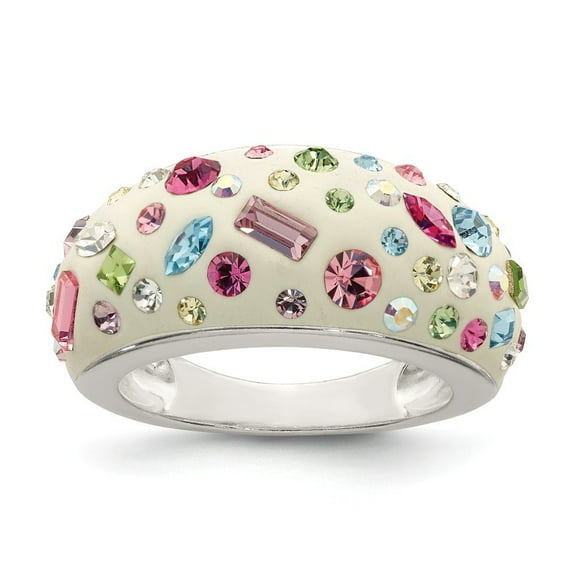 Sterling Silver Stellux Crystal Multi-color White Ring - Size 7 - Measures 5mm Wide