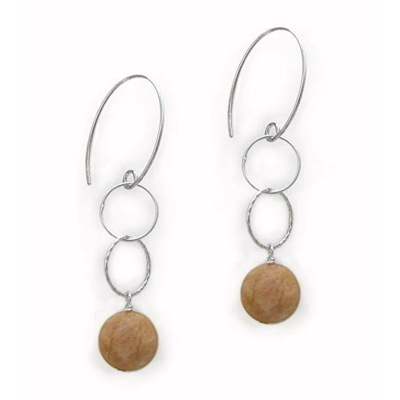 Sterling Silver Stone Drop Circle Links on Oval Hook, Sunstone