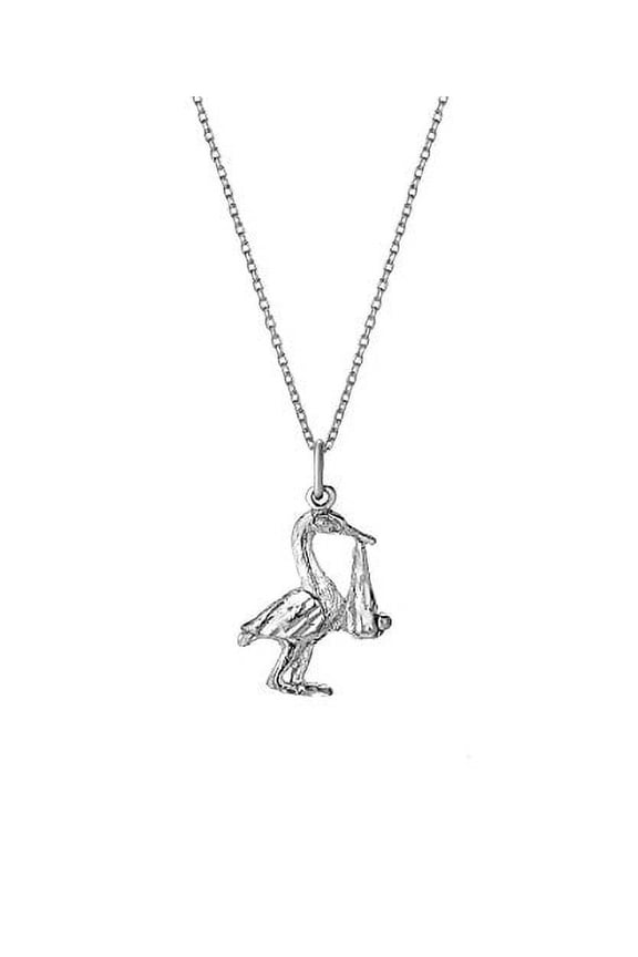 Sterling Silver Stork Delivering Baby Pendant Necklace, 18"