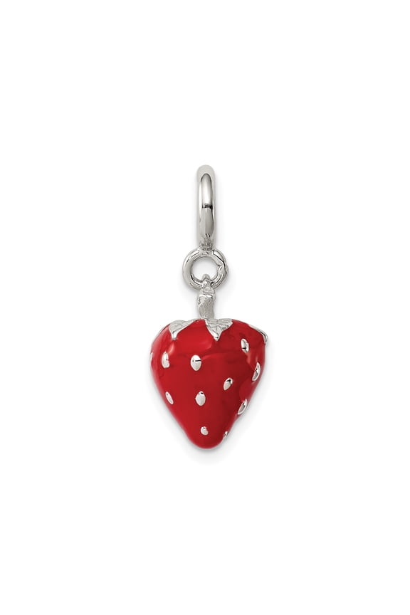 Sterling Silver Strawberry Charm Pendant with Red Enamel for Women or Teens, Realistic Fruit Design for Bracelets or Necklaces, Summer Nature Style Jewelry