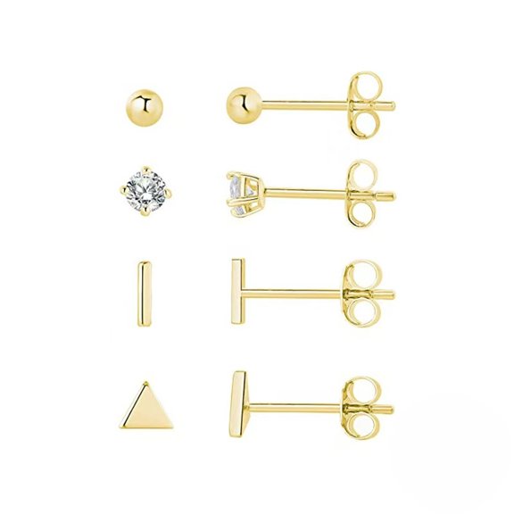 Sterling Silver Stud Earrings - 4 Pairs Small Silver Ball Earrings Triangle Stud Earrings Round CZ Earrings Bar Earrings Set Hypoallergenic Cartilage Tragus Earrings(3mm2&5mm2)