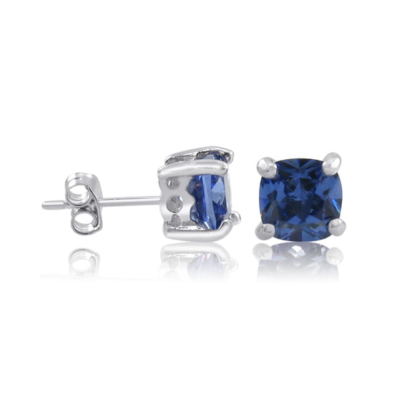 Sterling Silver Stud Earrings Cubic Zirconia Cushion Cut Tanzanite 7mm