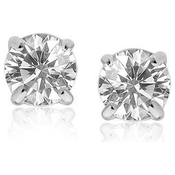 Sterling Silver Stud Earrings White Faceted Cubic Zirconia 0.20 in