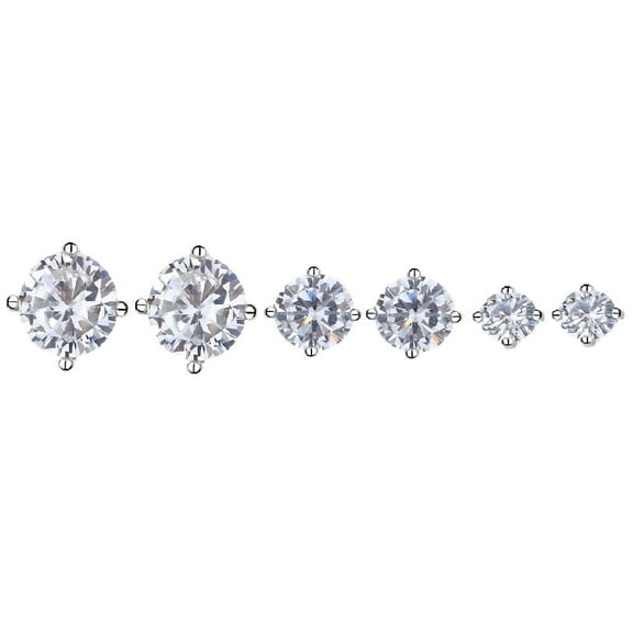 Sterling Silver Stud Set (6 piece Set) with simulated Diamonds