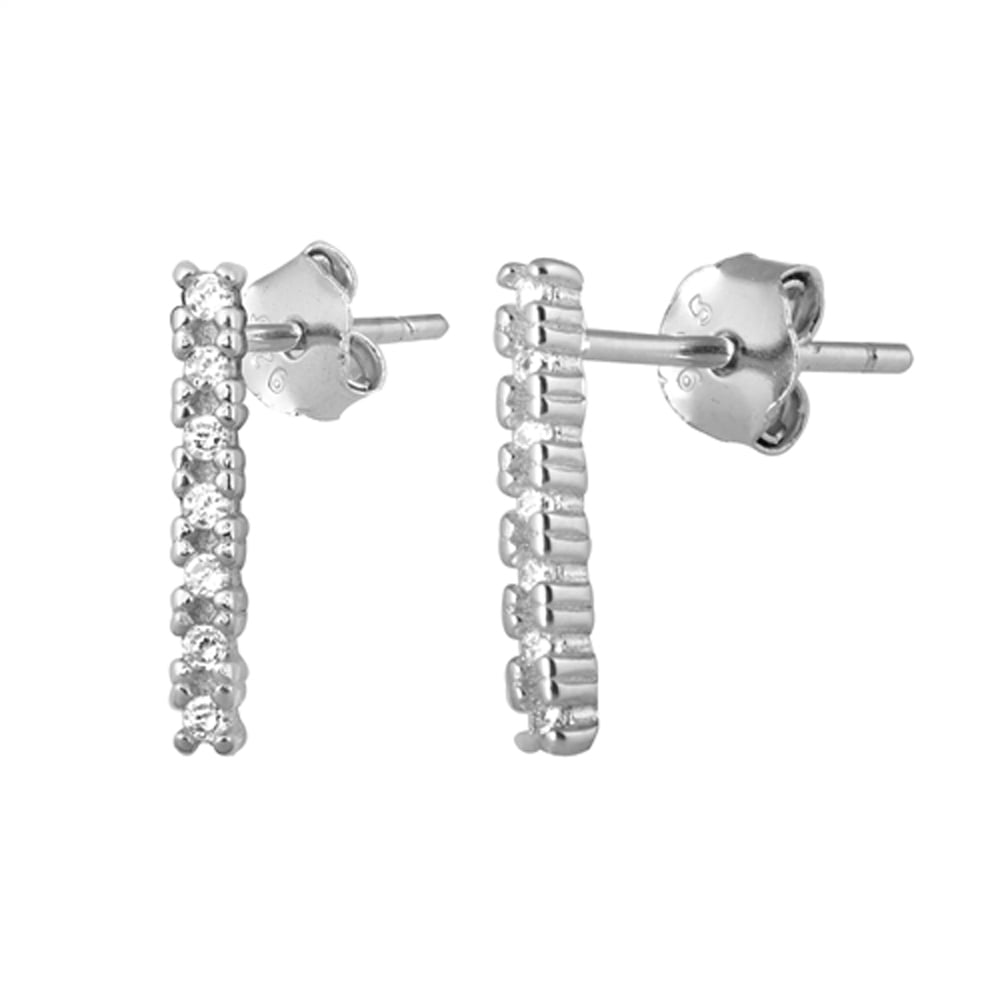 Sterling Silver Studded Bar Journey Elegant Statement Earrings Clear CZ 925 New Jewelry Female