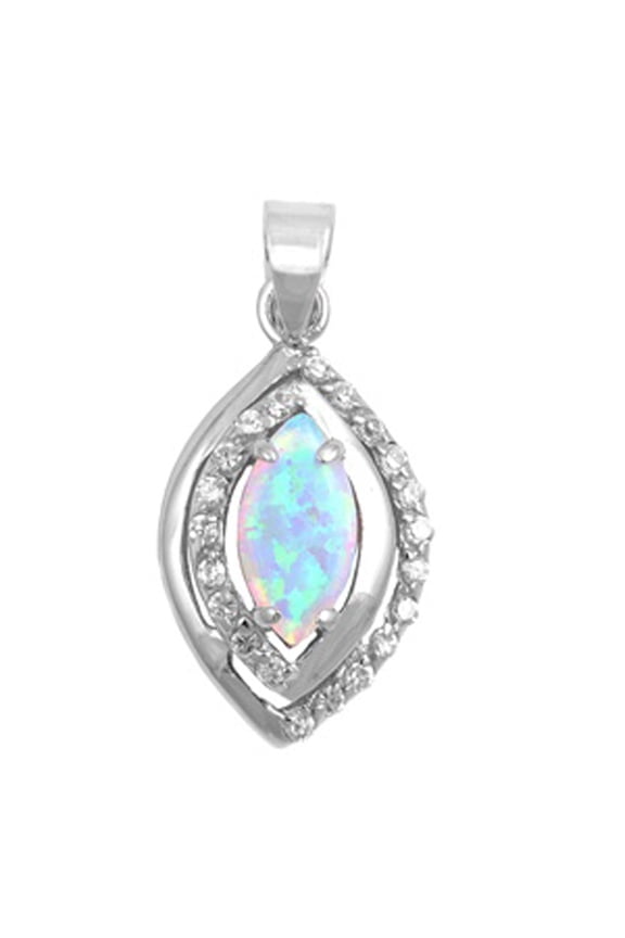 Sterling Silver Studded Dangling Halo Pendant Light Blue Simulated Opal Charm Jewelry Female Unisex