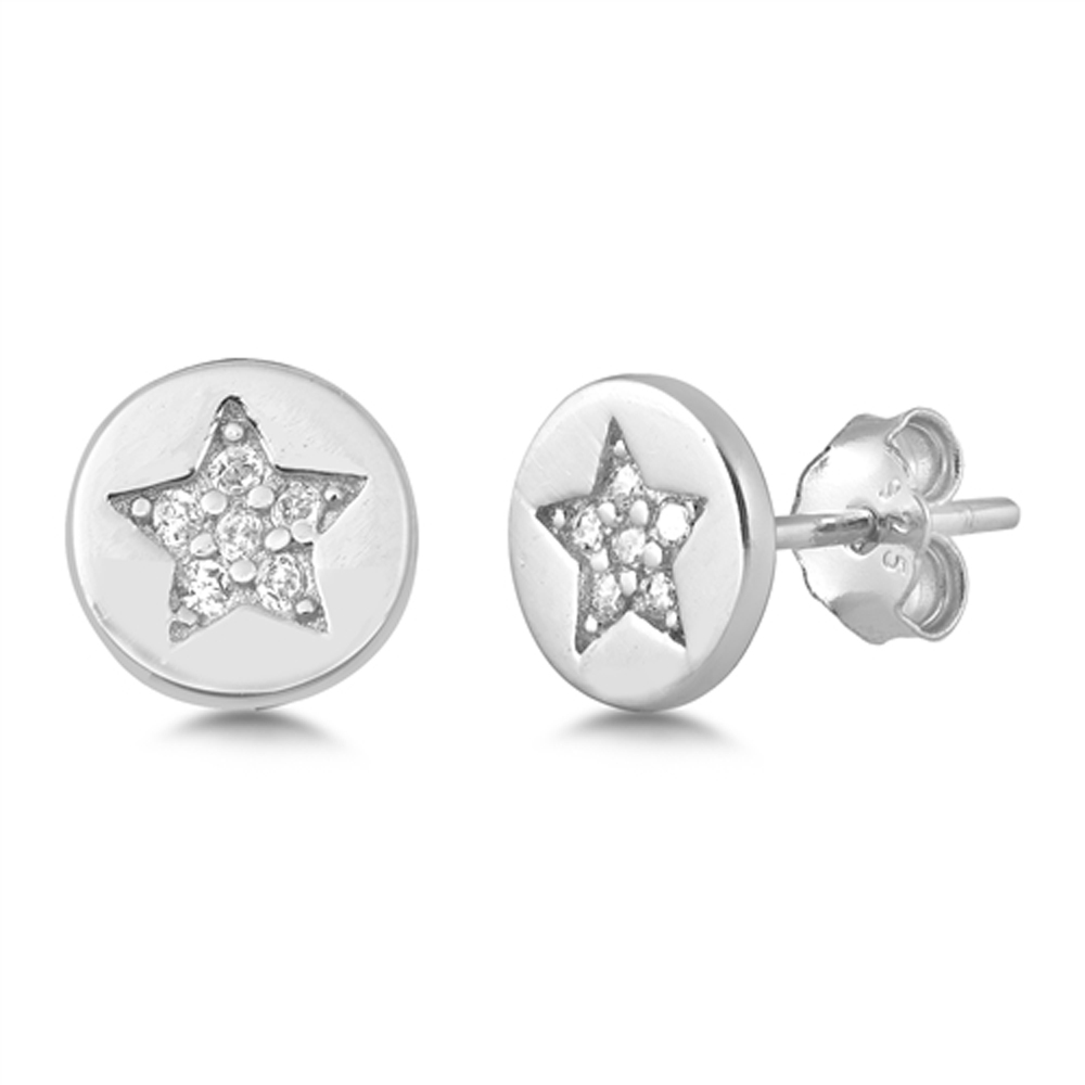 Sterling Silver Studded Star Medallion Cluster High Polish Earrings Clear CZ 925 Jewelry Female