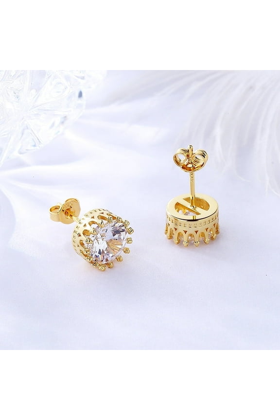 14K Gold Plated Crown Stud Earrings with crystals from Swarovski